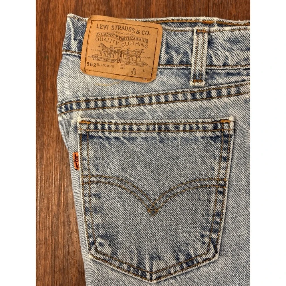 Levi's Vintage 562 Blue Loose Fit Student 30 Denim Shorts Orange Tab USA